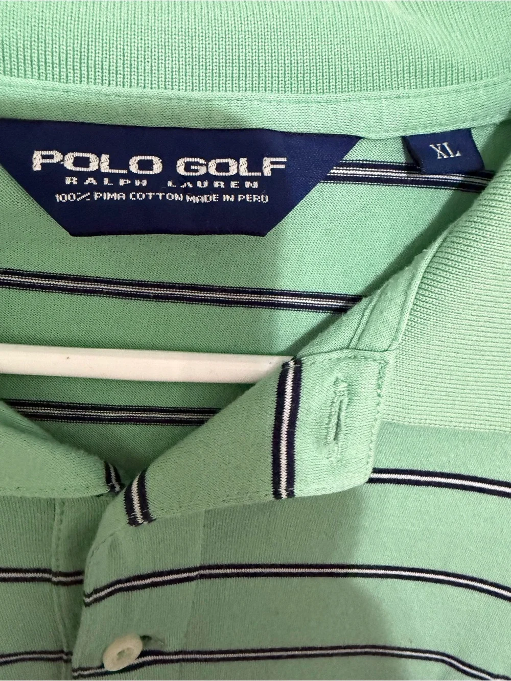 Ralph Lauren Green Striped Polo Shirt with Navy Logo